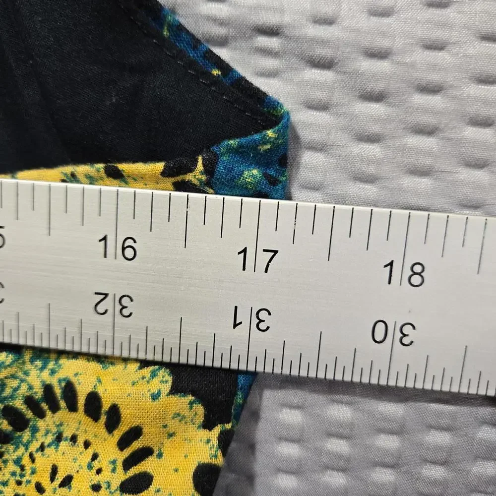 Old Navy Y2K Halter Maxi Dress XL Linen Blend Blue Yellow Boho Medallion Print - Picture 8 of 9